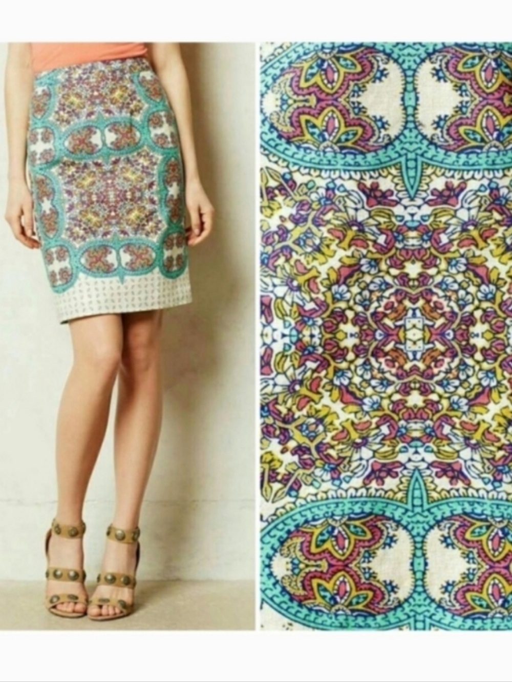 Anthropologie Maeve Manolya Linen Blend Boho Mini Pencil Skirt Abstract Print 6